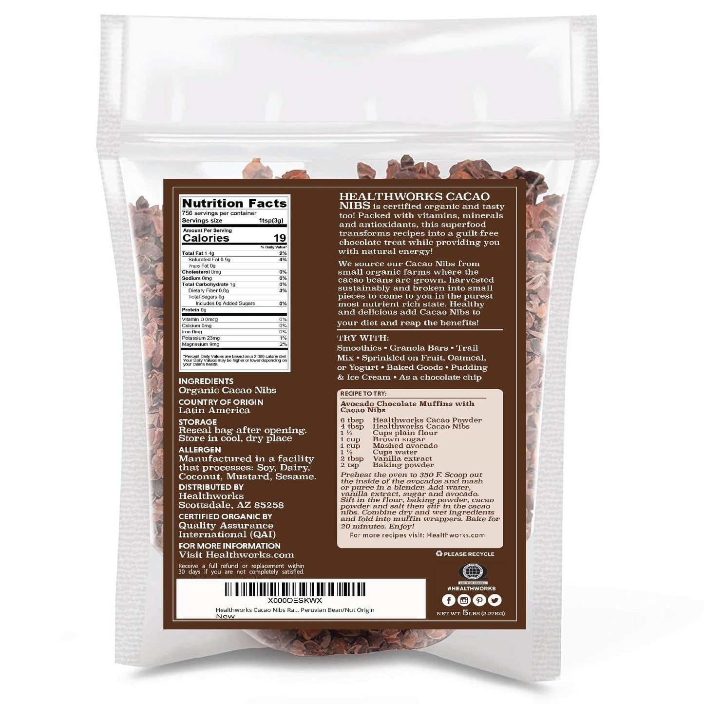 Healthworks Cacao Nibs Organic, 5lb - Healthworks Superfood Organic