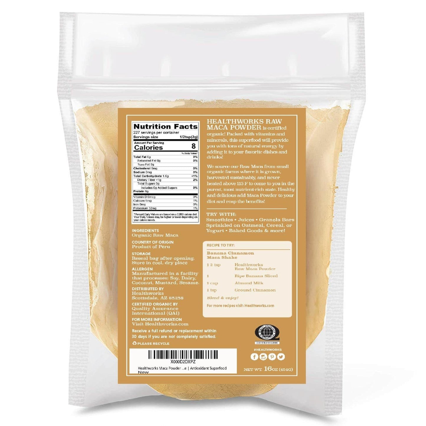 Healthworks Maca Powder Raw Organic, 1lb - Healthworks Superfood Organic