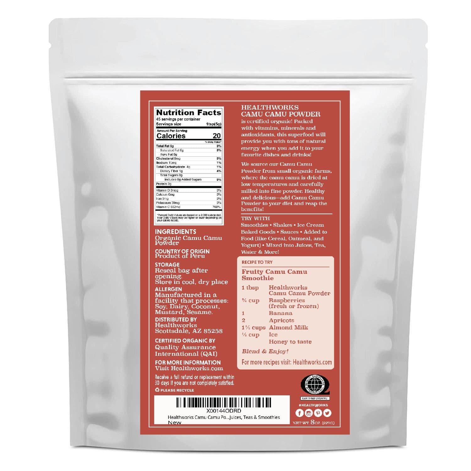 Healthworks Camu Camu Powder Organic, 8oz - Healthworks Superfood Organic 