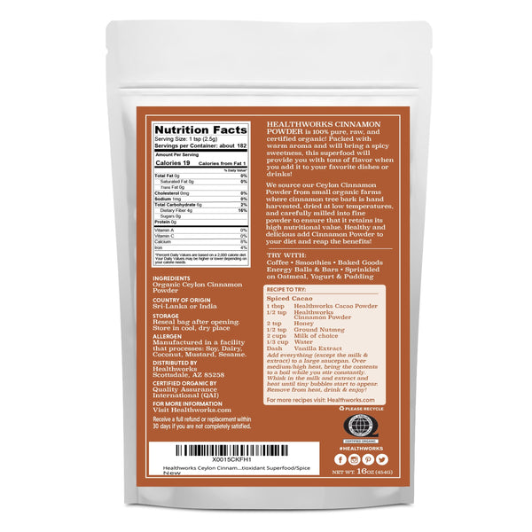 Healthworks Ceylon Cinnamon Powder Raw Organic, 1lb