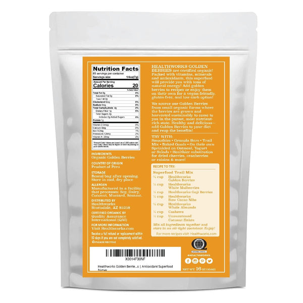 Healthworks Organic Golden Berries 1lb - Raw, Sun-Dried and All-Natural