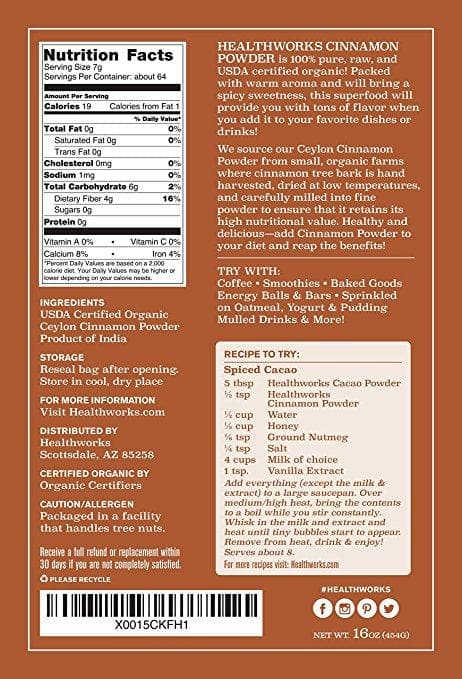 Healthworks Ceylon Cinnamon Powder Raw Organic - Healthworks Superfood Organic 